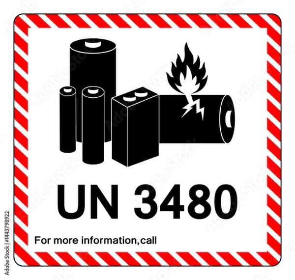 Fototapeta UN 3480 Lithium Battery Symbol Sign , Vector Illustration, Isolate On White Background Label.EPS10