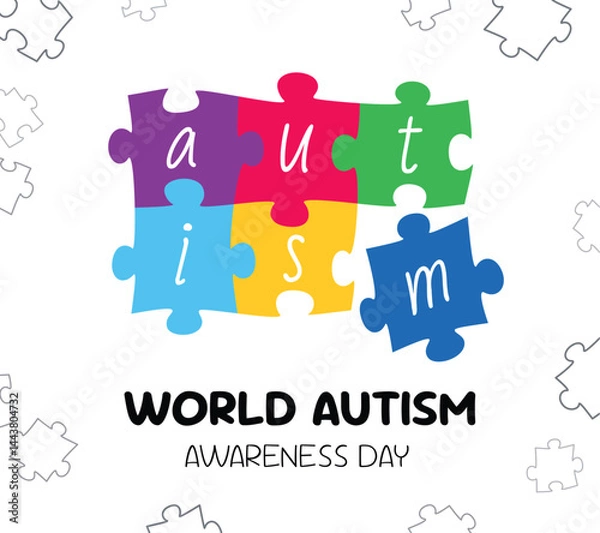 Fototapeta World Autism Awareness Day banner with colorful puzzle pieces. Vector illustration event web banner design