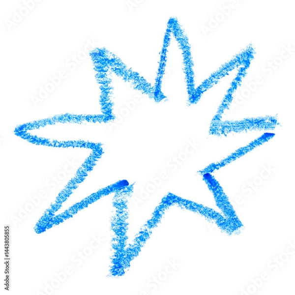 Obraz Hand drawn blue abstract shape star, simple children's crayon illustration isolated