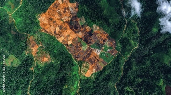 Fototapeta Aerial view of deforestation and mining operations