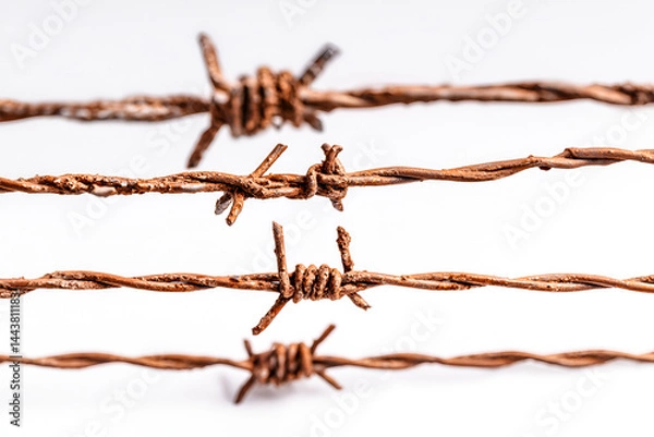 Fototapeta Rusty barbed wire sharp points danger warning