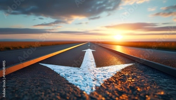 Fototapeta Sunset road journey open landscape digital image scenic view directional symbol adventure and exploration