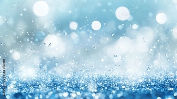 Fototapeta Soft blue bokeh background with sparkling water droplets creating a dreamy atmosphere