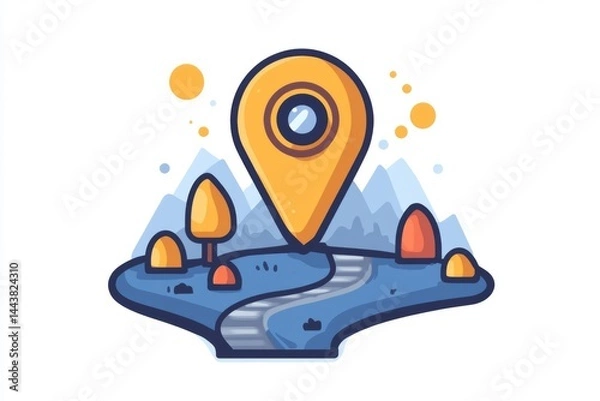 Fototapeta Flat vector map with location pin and water surrounding islands