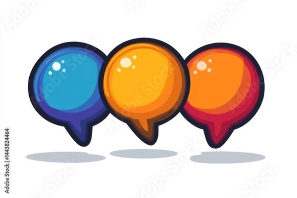 Fototapeta Three colorful speech bubbles with shiny 3D effect and thick outlines