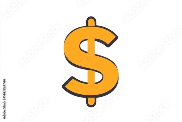 Fototapeta Yellow dollar icon in simple flat vector style