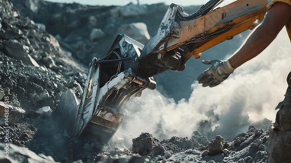 Fototapeta Excavator Digging in a Coal Mine