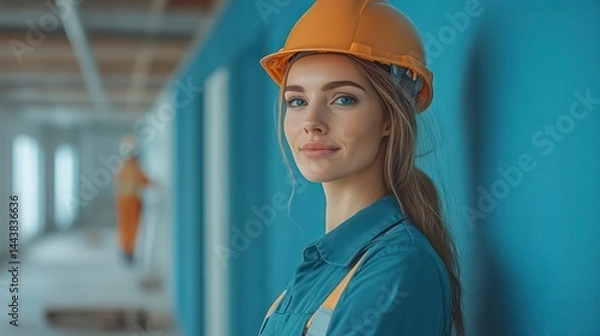Obraz Construction Worker in Safety Gear Professional Female Engineer on Site