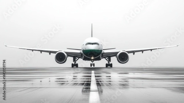 Fototapeta Airplane on Runway in Foggy Weather