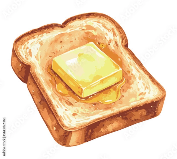 Obraz バターとハチミツが乗ったトーストの水彩風イラスト　生成AI