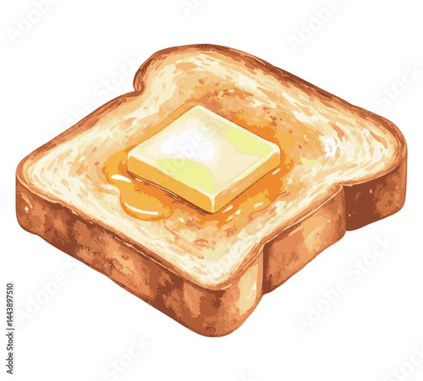 Obraz バターとハチミツが乗ったトーストの水彩風イラスト　生成AI
