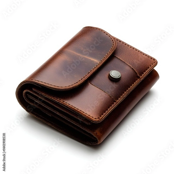 Obraz Carry Luxury Daily with a Handcrafted Artisanal Leather Wallet Elegantly Positioned on a White Background