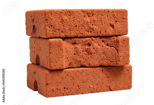 Fototapeta Stack of red bricks isolated on transparent background,Stack of Four Red Clay Bricks with Holes Isolated on White for Construction Concepts: Building Material Imagery: Bricks, Red, Clay, Isolated.