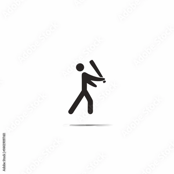 Obraz Stick Figure Batting Silhouette With Bat Isolated On White Background