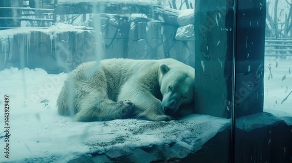 Fototapeta Animal in a zoo - enclosed being, restricted movement, artificial surroundings, controlled area, limited space, captive existence, human supervision, displayed creature, public attraction.