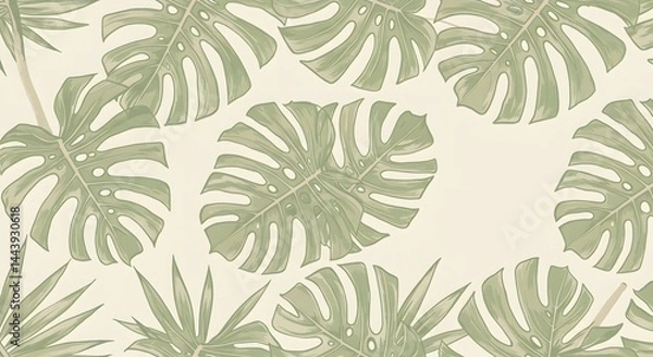 Fototapeta Elegant monstera leaf pattern pastel color design, perfect for background