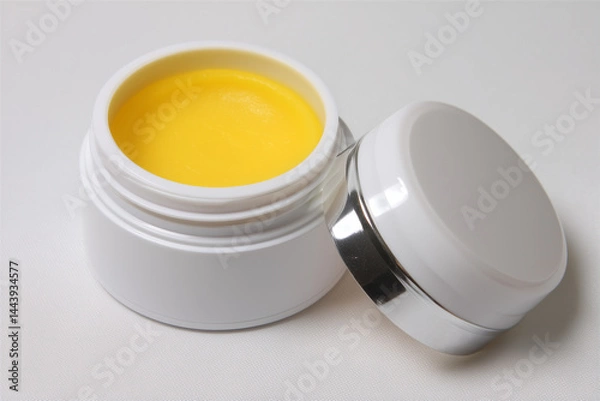 Fototapeta Open mockup pomade jar with Yellow Contents on White Surface