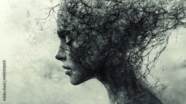 Fototapeta psychological complexity visualized through abstract imagery, representing the depth of thoughts, memories, and emotions, capturing the intricate and layered nature of the mind