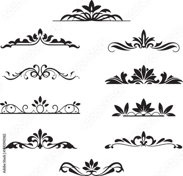 Fototapeta Ornamental Border Silhouette Vector Set – Vintage, Floral, Geometric, Baroque, and Modern Styles 3