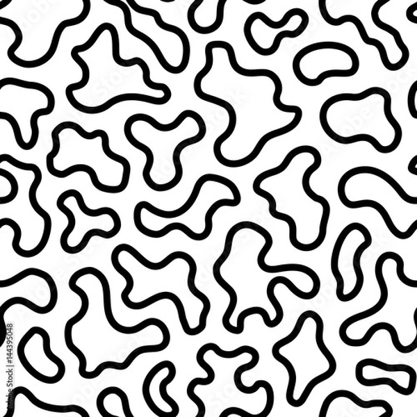 Obraz Vector seamless pattern with abstract spots. Black & white texture with curved outline figures. Monochrome camouflage illustration. Repeat background. Design for prints, decor, digital, web, furniture