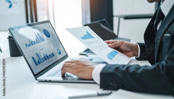 Fototapeta ビジネス　 ノートパソコン　 手元