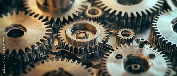 Obraz geometric and mechanical design combined in a multi-layered system of precision components gears and structural elements portraying complexity and engineering brilliance