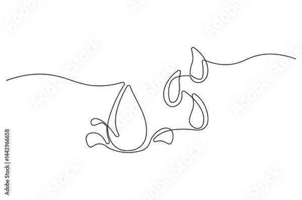 Fototapeta Continuous one line drawing of Water drop. Single line drawing illustration of Dropping water. Water concept vector art. Doodle line illustration.