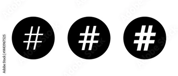 Fototapeta Hashtag icon set on black circle. Social media keyword sign symbol