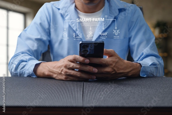 Fototapeta Smart Farm Technology Control and Analysis with Mobile Device Use