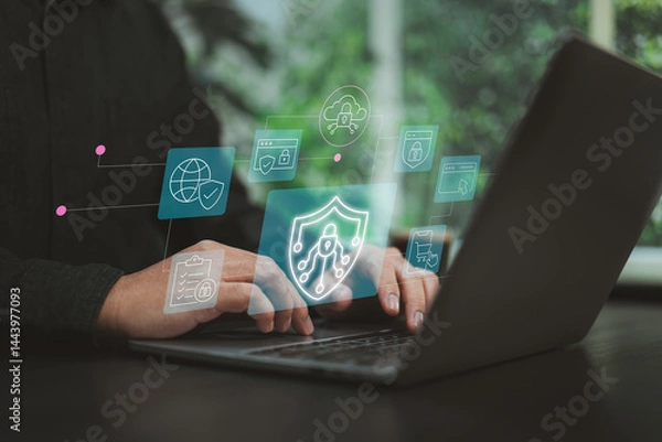 Obraz Modern interface showcasing secure document access, shopping protection, and privacy-focused browsing.