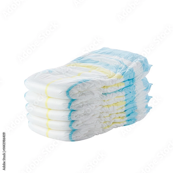 Fototapeta Stack of Baby Diapers: Clean and Ready for Use isolated on transparent background