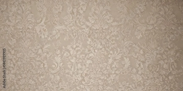 Fototapeta Elegant neutral damask wallpaper, intricate lace-like baroque pattern , seamless, decor, scroll