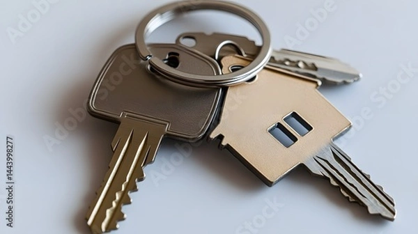 Fototapeta House keys with house shaped keychain cut out , embracing tranquil simplicity