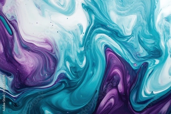 Fototapeta Abstract swirling patterns in vibrant teal, purple, and white colors.