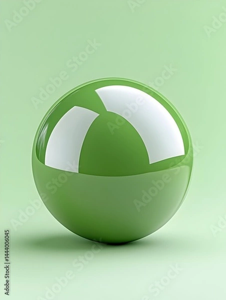 Obraz A highly polished, green sphere rests on a pale green background, reflecting light