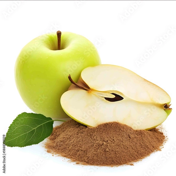 Fototapeta Apple pie spice mix next to an apple slice on a white isolated background