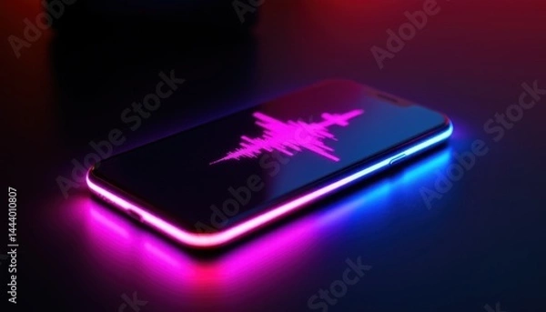 Fototapeta Innovative sound wave visualization on smartphone digital art modern technology vibrant atmosphere close-up view