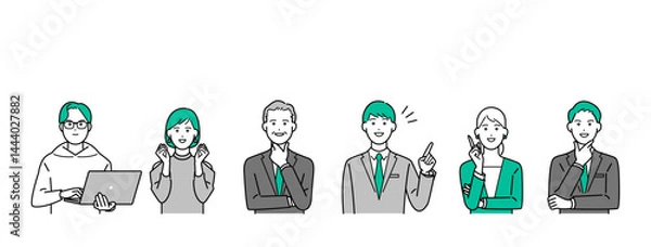 Obraz ポジティブな表情のビジネスマンセット 上半身アイコン ベクターイラスト素材