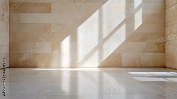 Fototapeta Empty space bathed in sunlight.  Interior architectural design with natural light