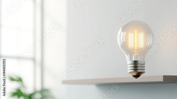 Fototapeta Illuminated light bulb on a shelf