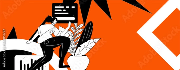 Obraz People exercising healthy running vector internet operation illustration
