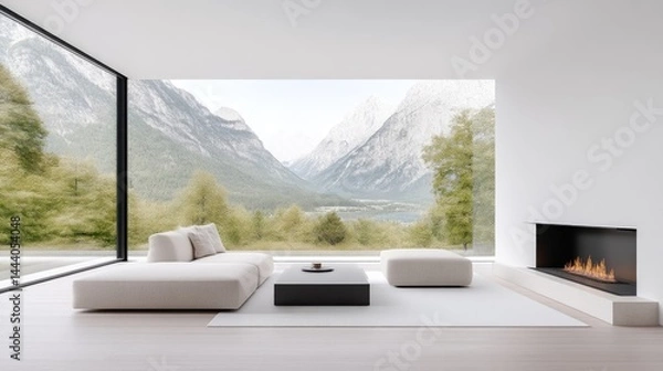 Fototapeta Modern Sectional Sofa with Ottomans Minimalist Style High-resolution Natural Light Wide Angle View Clean Lines Relaxing Mountain Vista Neutral Calming Tones Ideal for Interior Design Websites