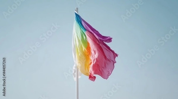 Fototapeta Colorful pride flag waving in the sky
