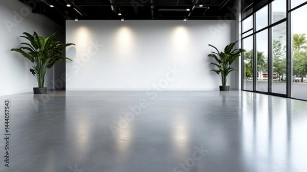Fototapeta Empty modern office space with large windows