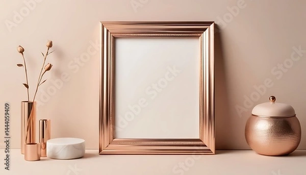Fototapeta Elegant Rose Gold Frame Mockup Scene, Perfect for Art & Product Display

