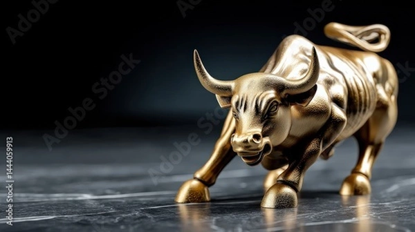 Obraz Golden Bull Statue Charging Forward with Motion Blur, Symbolizing Financial Market Surge