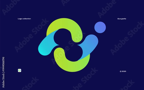 Fototapeta The letter I logo is a flowing wave rising upwards, symbolizing energy, movement, innovation, momentum and upward growth, while the connected dots in the center represent technology and connection.