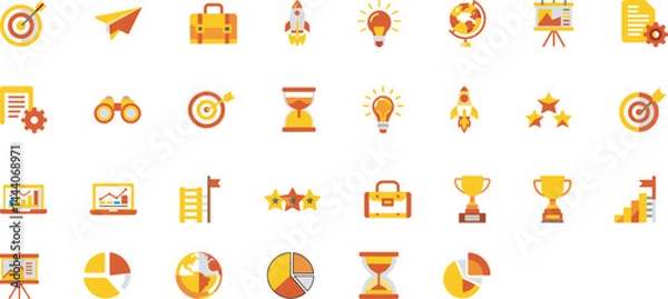 Fototapeta Flat Gradient Icons for Business Strategy, Goals, Time Management & Achievement | editable colourful icons - symbols  | Adobe Illustrator Artwork