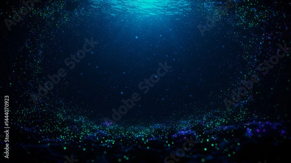Obraz Underwater Abstract Deep Blue Sea with Sparkling Light Particles