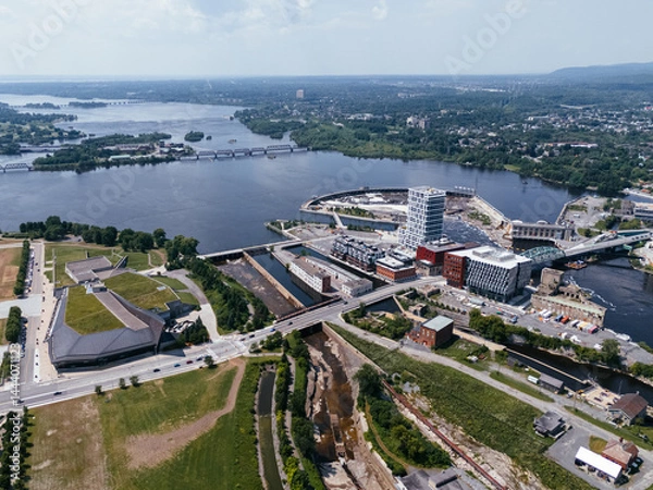 Fototapeta Aerial view of hydro dam in the Ottawa-Gatineau metropolitan area.